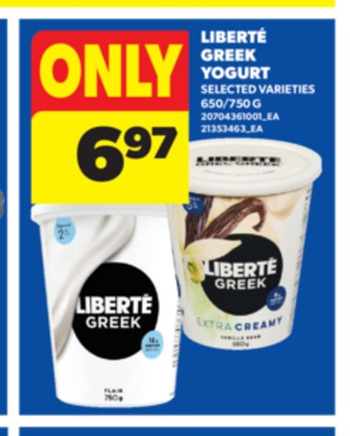 LIBERTÉ GREEK YOGURT, 650/750 G