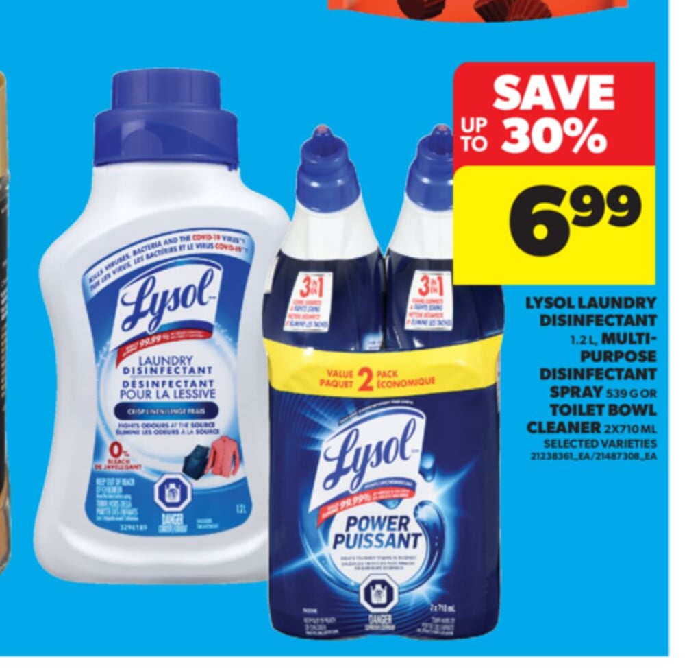 LYSOL LAUNDRY DISINFECTANT, 1.2 L, MULTI-PURPOSE DISINFECTANT SPRAY, 539 ML OR TOILET BOWL CLEANER, 2X710 ML