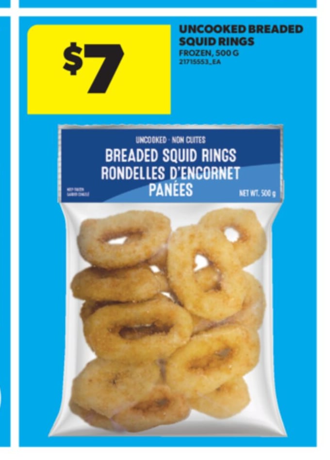 UNCOOKED BREADED SQUID RINGS, 500 G