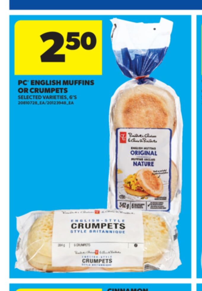 PC® ENGLISH MUFFINS OR CRUMPETS, 6'S