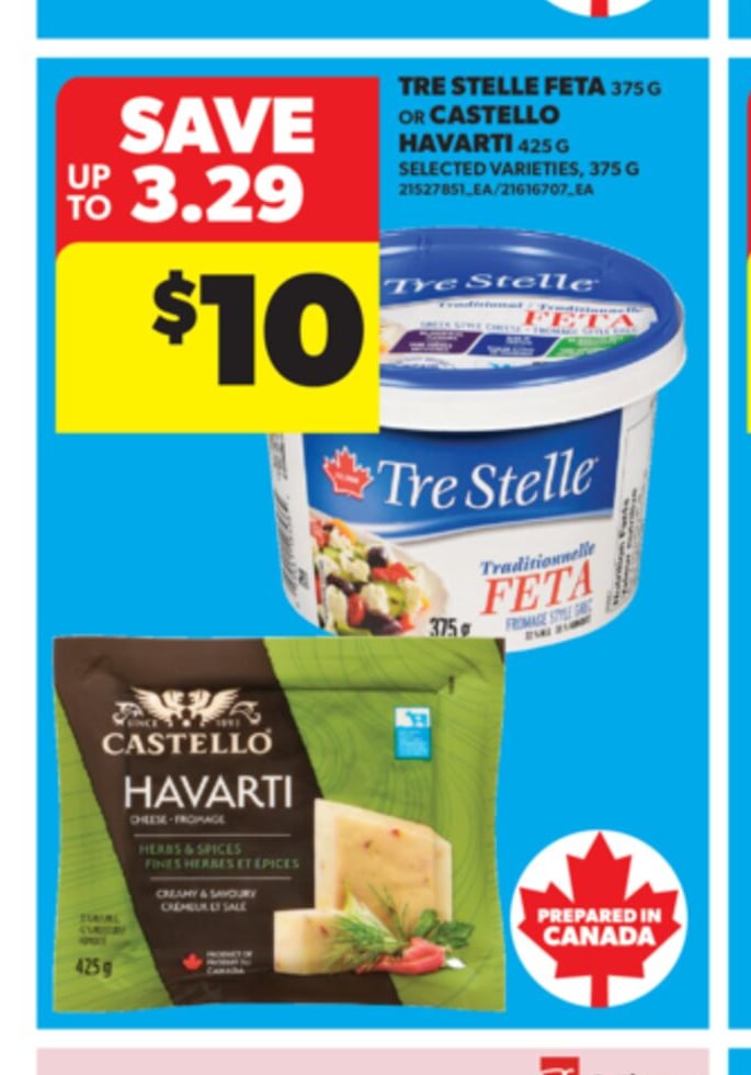 TRE STELLE FETA, 375 G OR CASTELLO HAVARTI, 425 G