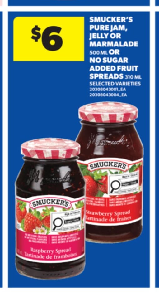 SMUCKER'S PURE JAM, JELLY OR MARMALADE, 500 ML OR NO SUGAR ADDED FRUIT SPREADS, 310 ML