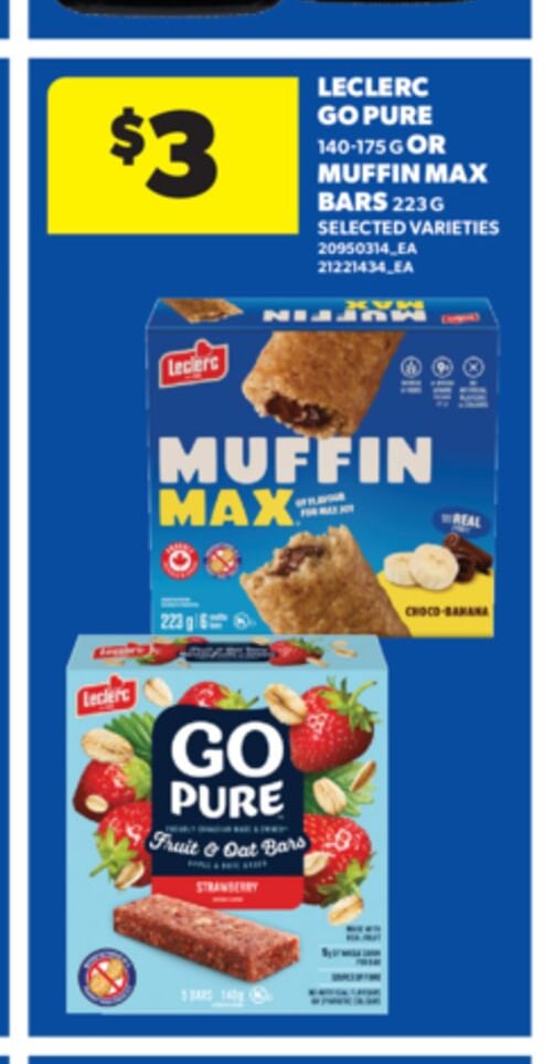 LECLERC GO PURE, 140-175 G OR MUFFIN MAX BARS, 223 G