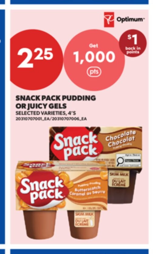 SNACK PACK PUDDING OR JUICY GELS, 4'S