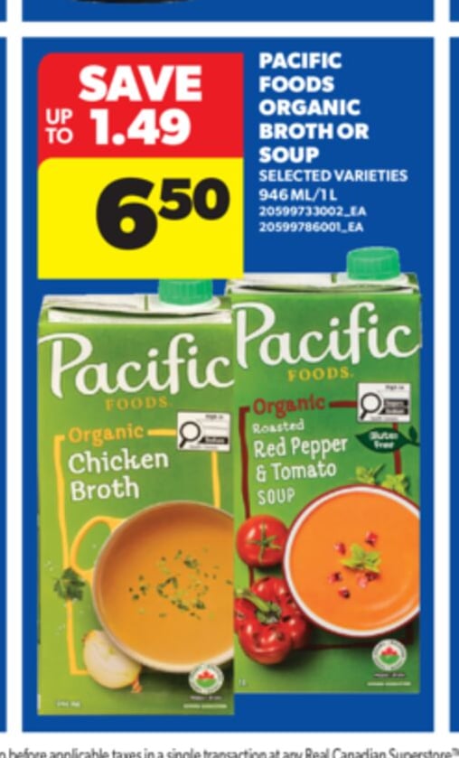 PACIFIC FOODS ORGANIC BROTH OR SOUP, 946 ML/1 L