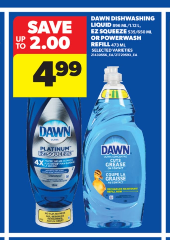 DAWN DISHWASHING LIQUID, 896 ML/1.12 L, EZ SQUEEZE, 535/650 ML OR POWERWASH REFILL, 473 ML