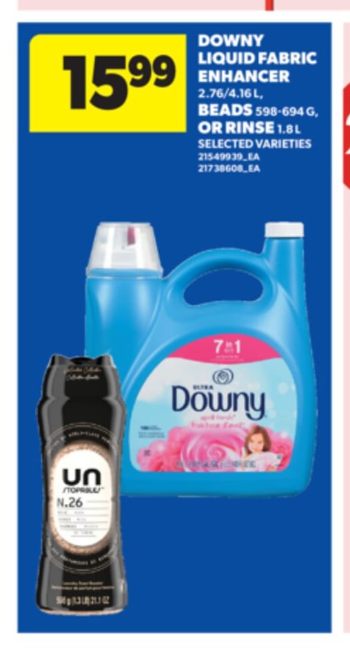 DOWNY LIQUID FABRIC ENHANCER, 2.76/4.16 L, BEADS, 598-694 G, OR RINSE, 1.8 L