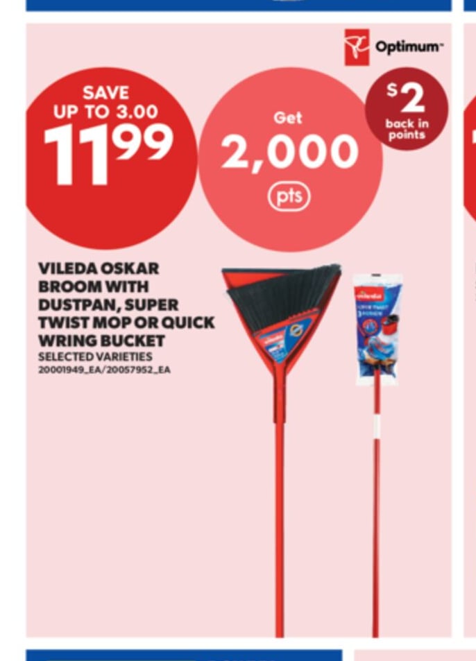 VILEDA OSKAR BROOM WITH DUSTPAN, SUPER TWIST MOP OR QUICK WRING BUCKET