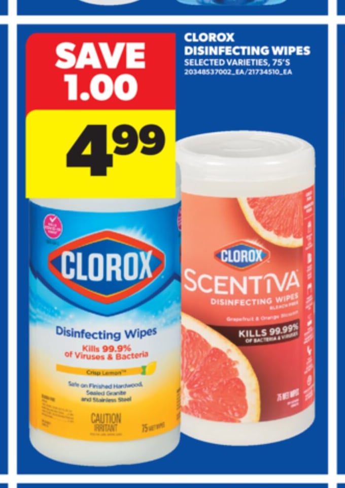 CLOROX DISINFECTING WIPES, 75'S
