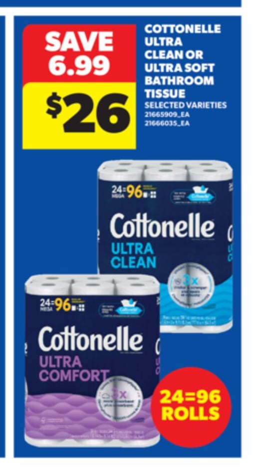COTTONELLE ULTRA CLEAN OR ULTRA SOFT BATHROOM TISSUE