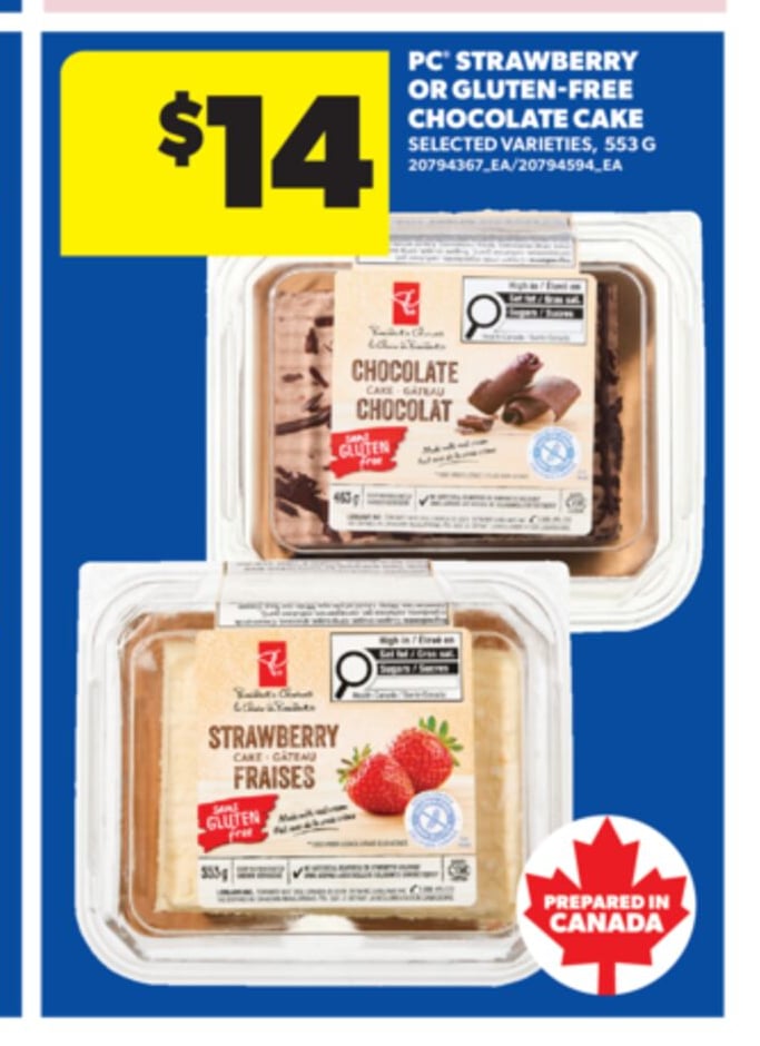 PC STRAWBERRY OR GLUTEN-FREE CHOCOLATE CAKE, 553 G