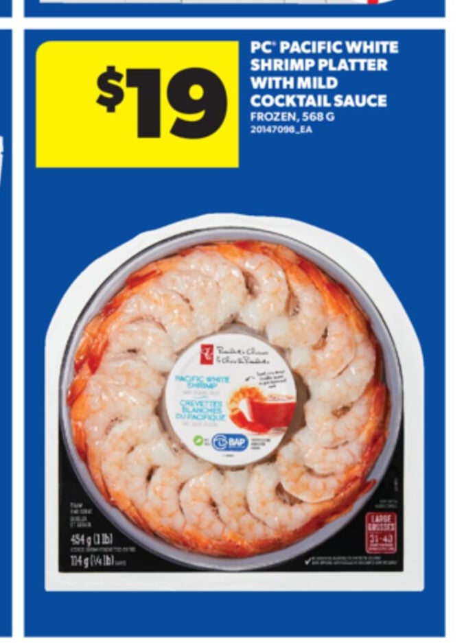 PC® PACIFIC WHITE SHRIMP PLATTER WITH MILD COCKTAIL SAUCE, 568 G