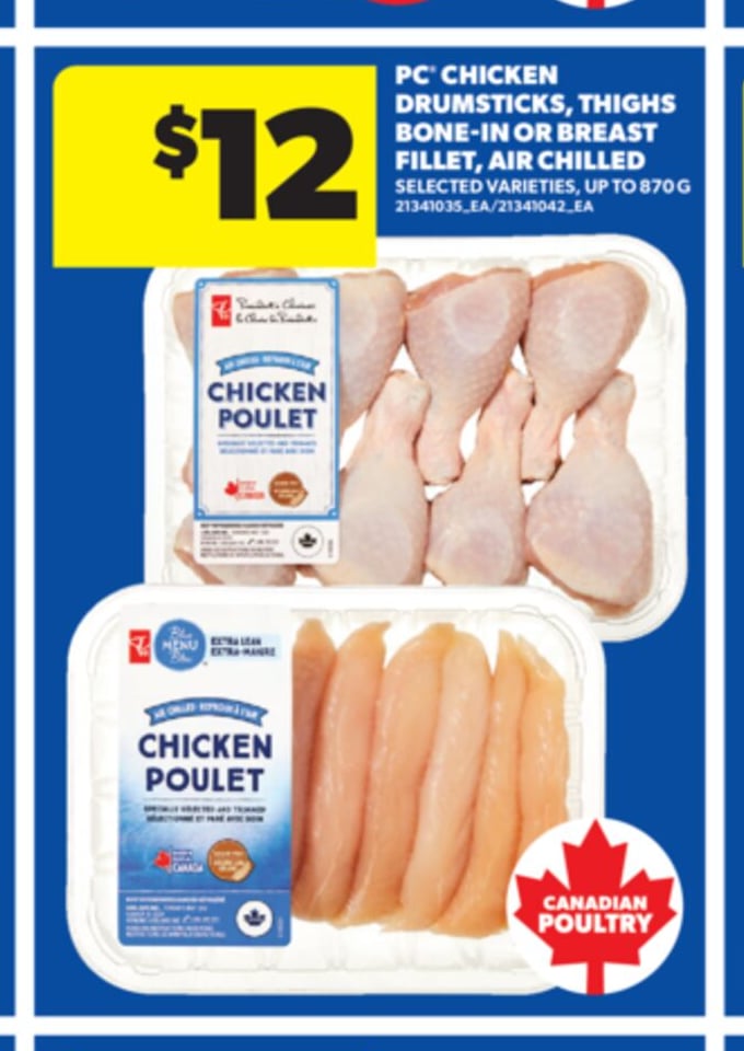 PC® CHICKEN DRUMSTICKS, THIGHS BONE-IN OR BREAST FILLET, AIR CHILLED, UP TO 870 G
