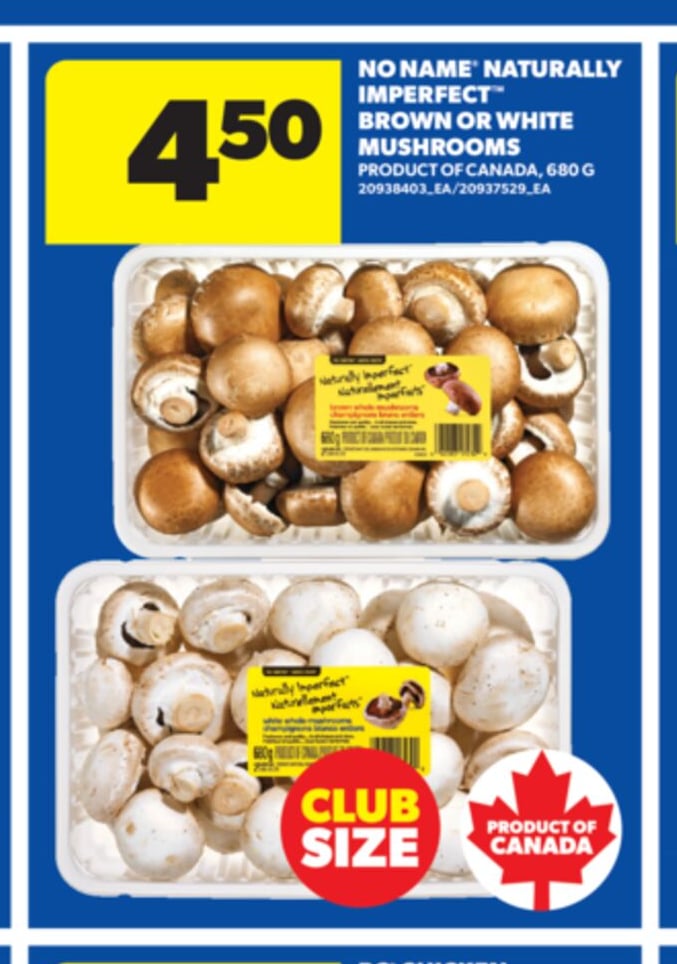NO NAME® NATURALLY IMPERFECT™ BROWN OR WHITE MUSHROOMS, 680 G