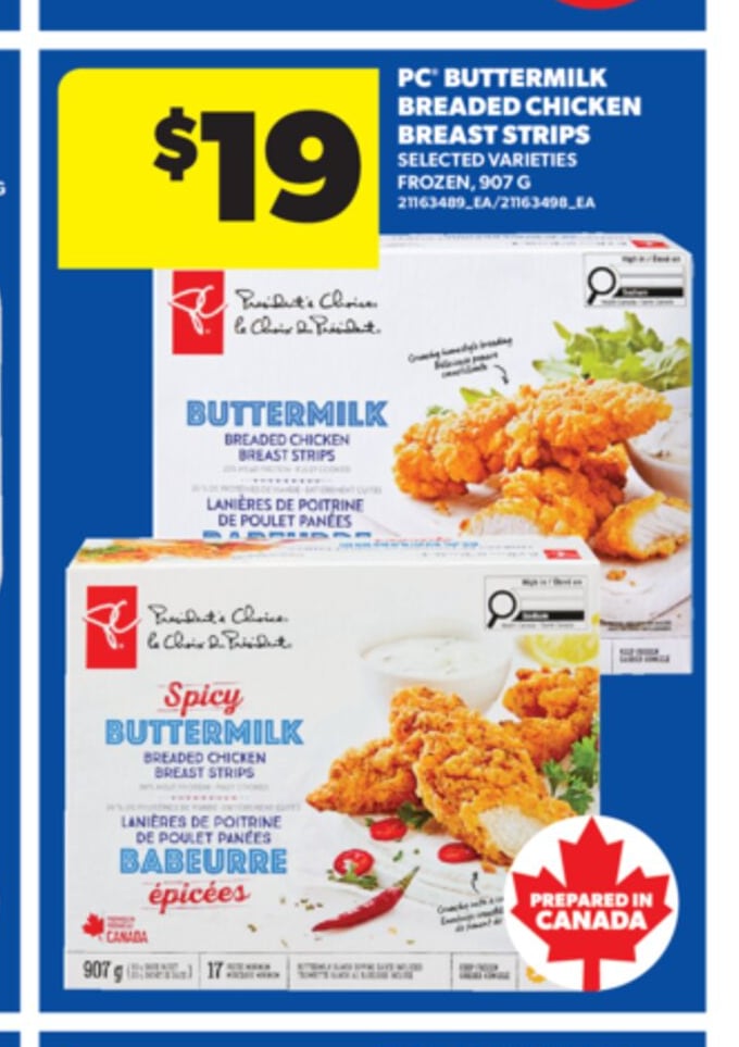 PC BUTTERMILK BREADED CHICKEN BREAST STRIPS, 907 G