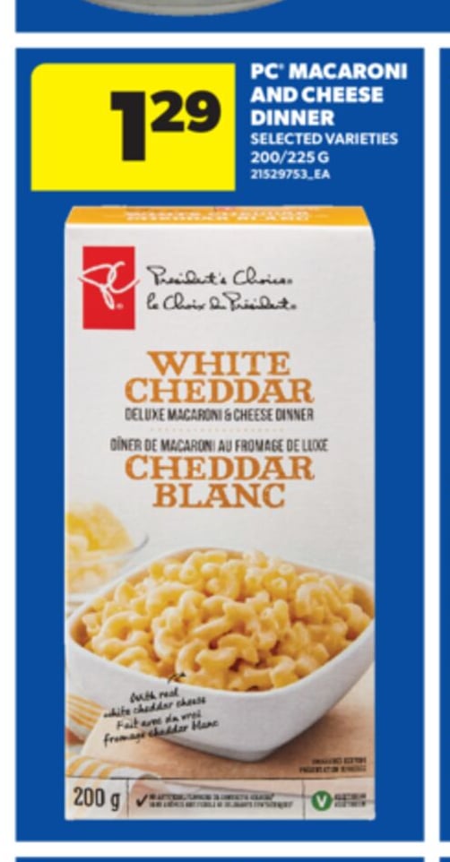 PC® MACARONI AND CHEESE DINNER, 200/225 G