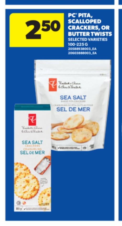 PC PITA, SCALLOPED CRACKERS, OR BUTTER TWISTS, 100-225 G