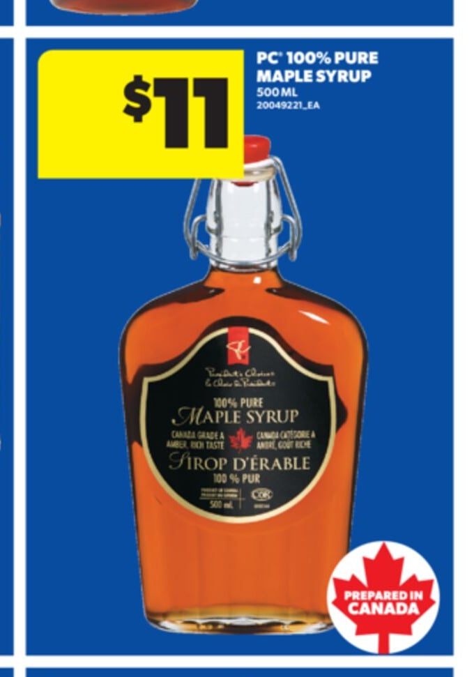 PC 100% PURE MAPLE SYRUP, 500ML