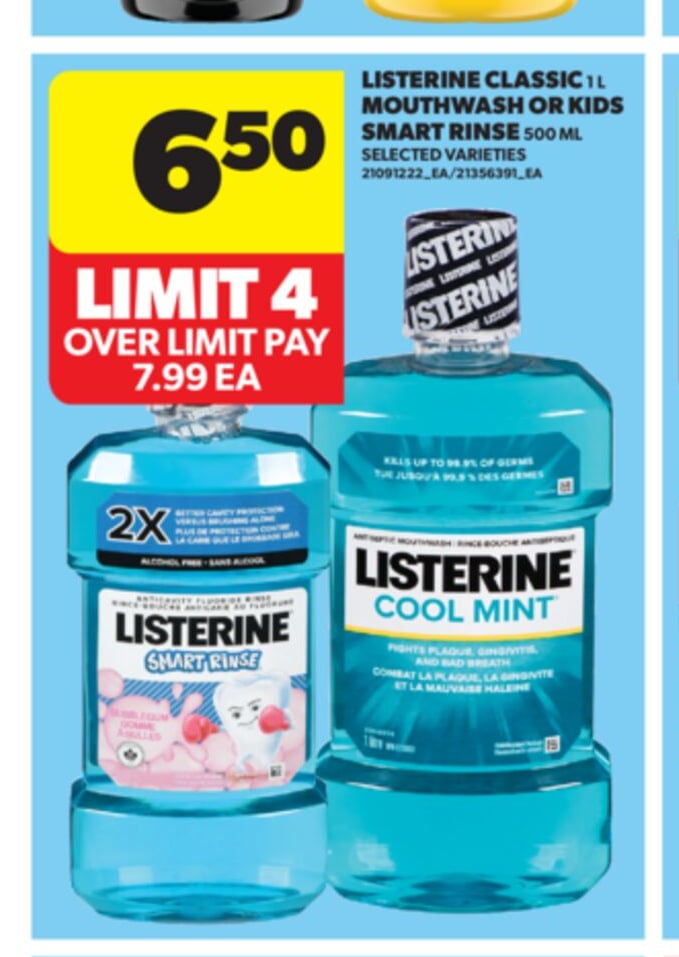LISTERINE CLASSIC, 1 L MOUTHWASH OR KIDS SMART RINSE, 500 ML