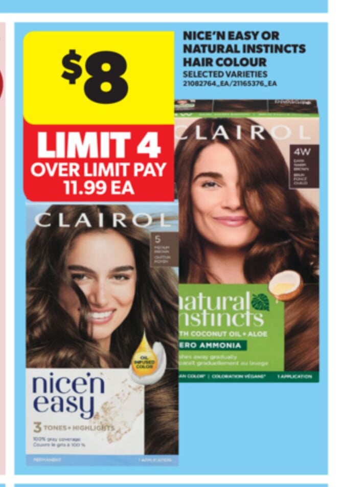 CLAIROL NICE'N EASY OR NATURAL INSTINCTS HAIR COLOUR
