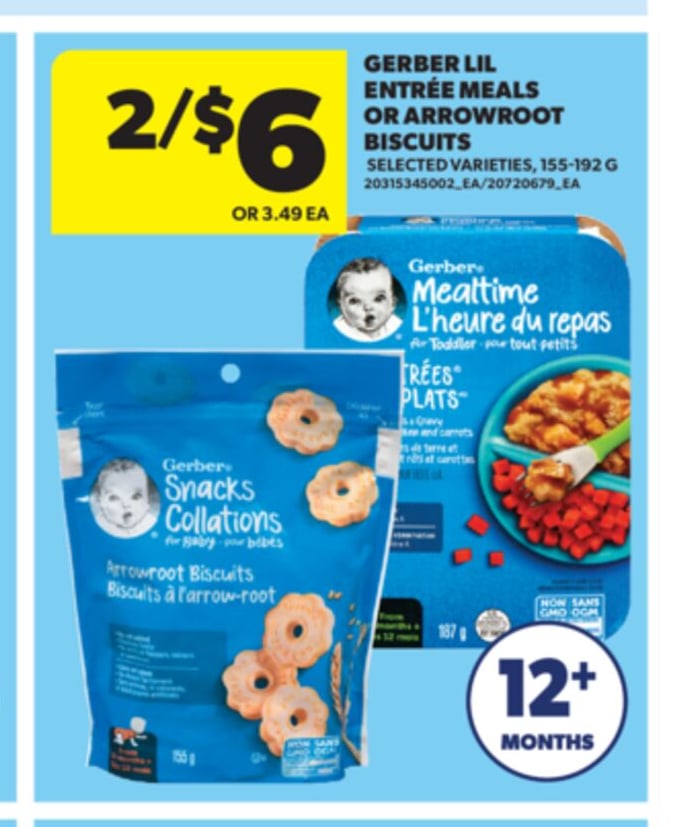GERBER LIL ENTRÉE MEALS OR ARROWROOT BISCUITS, 155-192 G