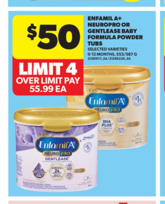 ENFAMIL A+ NEUROPRO OR GENTLEASE BABY FORMULA POWDER TUBS, 6-12 MONTHS, 553/587 G