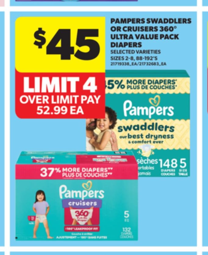 PAMPERS SWADDLERS OR CRUISERS 360° ULTRA VALUE PACK DIAPERS, 88-148'S