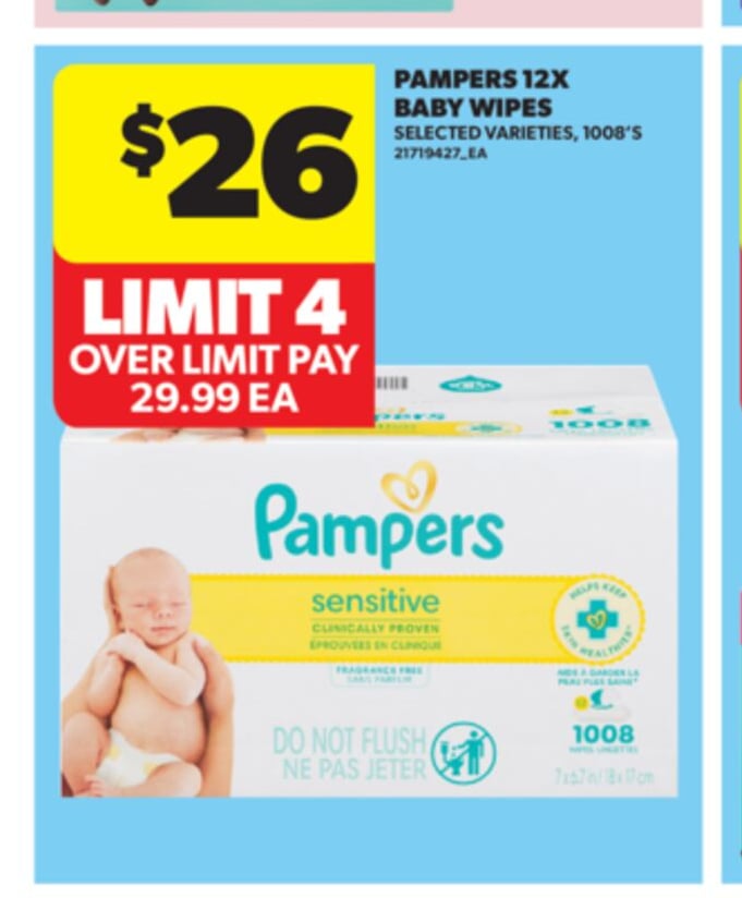 PAMPERS 12X BABY WIPES, 1008'S
