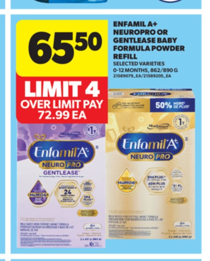 ENFAMIL A+ NEUROPRO OR GENTLEASE BABY FORMULA POWDER REFILL, 0 - 12 MONTHS, 862/890 G