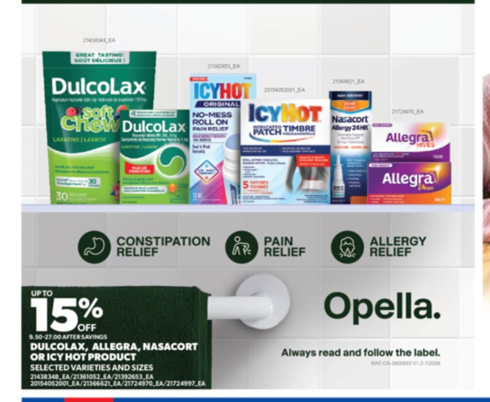 DULCOLAX, ALLEGRA, NASACORT OR ICY HOT