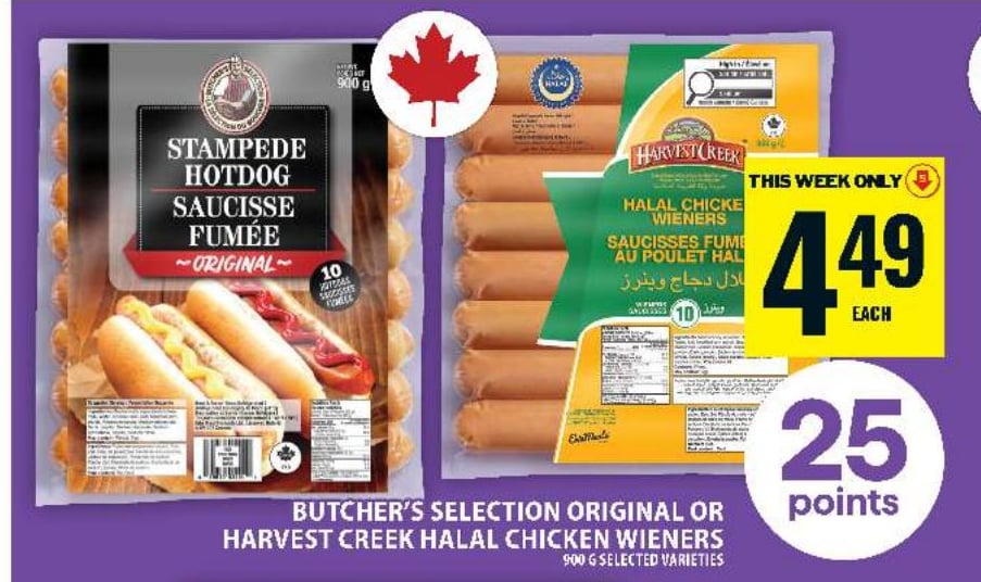 Butcher's Selection Original or Harvest Creek Halal Chicken Wieners