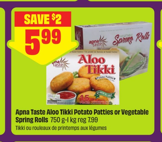 Apna Taste Aloo Tikki Potato Patties or Vegetable Spring Rolls 750 g-1 kg