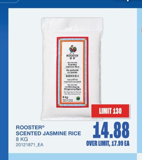 ROOSTER® SCENTED JASMINE RICE, 8 KG