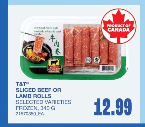 T&T® SLICED BEEF OR LAMB ROLLS, 340 G