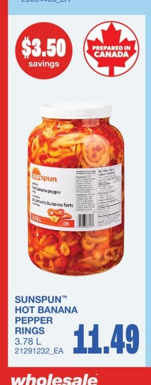 HOT BANANA PEPPER RINGS, 3.78 L
