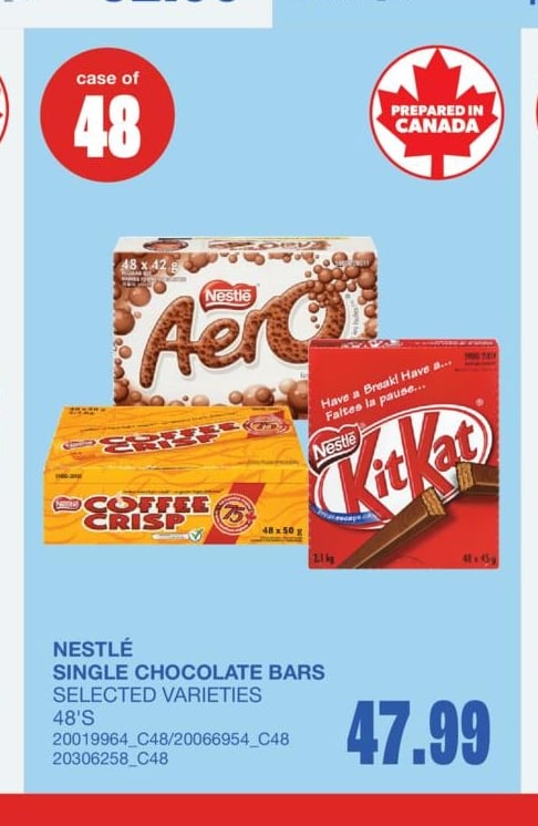 SINGLE CHOCOLATE BARS, 48'S