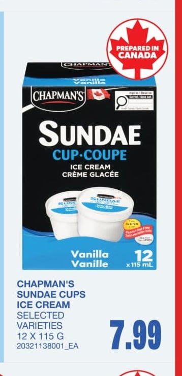 SUNDAE CUPS ICE CREAM, 12 X 115 G