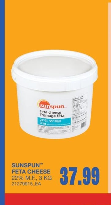 SUNSPUN™ FETA CHEESE 22% M.F., 3 KG