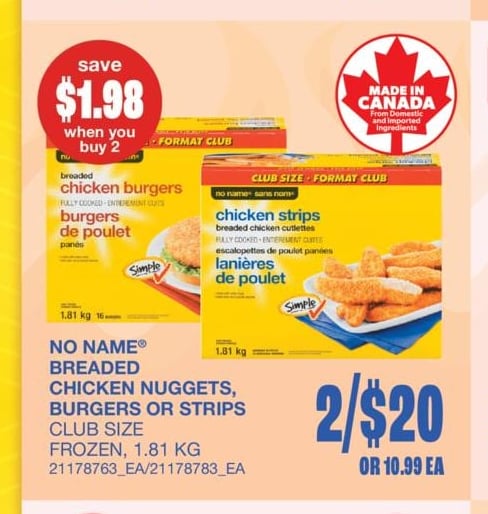 BREADED CHICKEN NUGGETS, BURGERS OR STRIPS, 1.81 KG