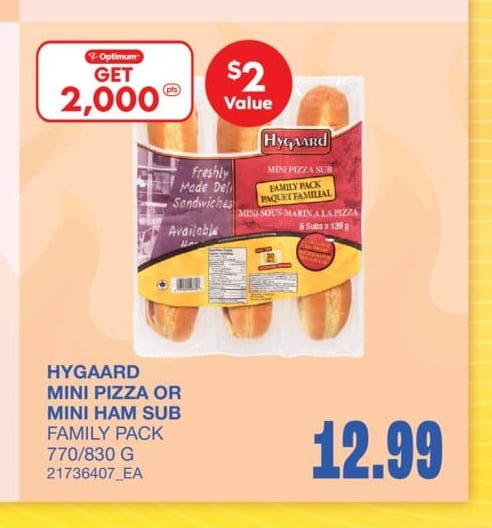 MINI PIZZA OR MINI HAM SUB, 770/830 G