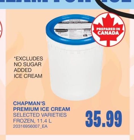 CHAPMAN'S PREMIUM ICE CREAM, 11.4 L