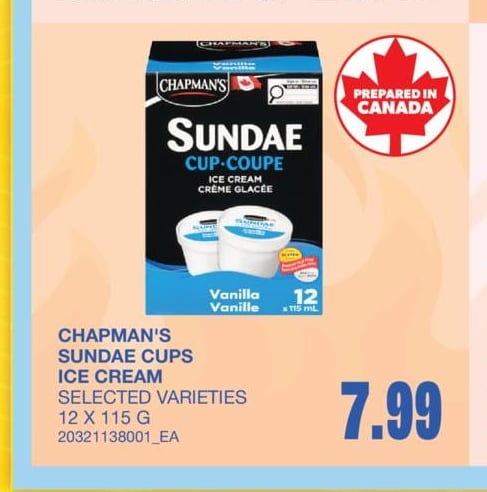 CHAPMAN'S SUNDAE CUPS ICE CREAM, 12 X 115 G