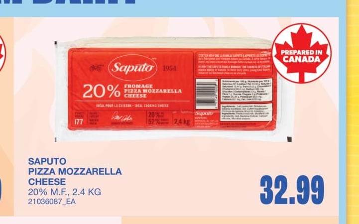 PIZZA MOZZARELLA CHEESE, 2.4 KG · p16