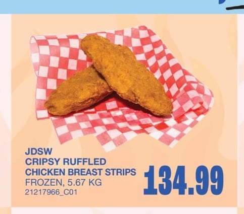 CRISPY RUFFLED CHICKEN BREAST STRIPS, 5.67 KG