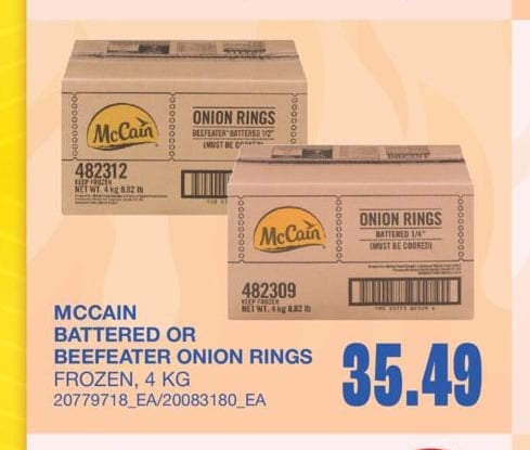 BATTERED OR BEEFEATER ONION RINGS, 4 KG