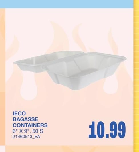 IECO BAGASSE CONTAINERS, 6" X 9", 50'S