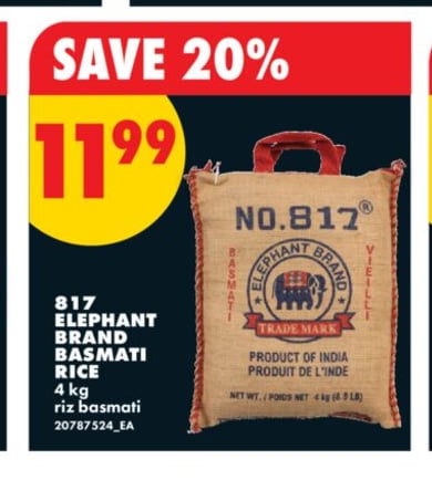 817 ELEPHANT BRAND BASMATI RICE, 4 KG