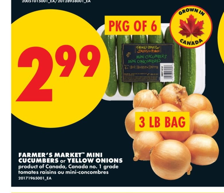 FARMER'S MARKET™ MINI CUCUMBERS, PKG OF 6 OR YELLOW ONIONS, 3 LB BAG