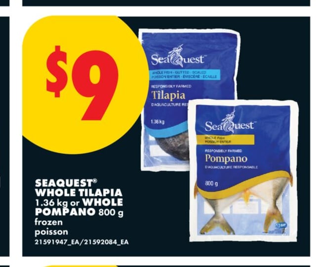 SEAQUEST® WHOLE TILAPIA, 1.36 KG OR WHOLE POMPANO, 800 G