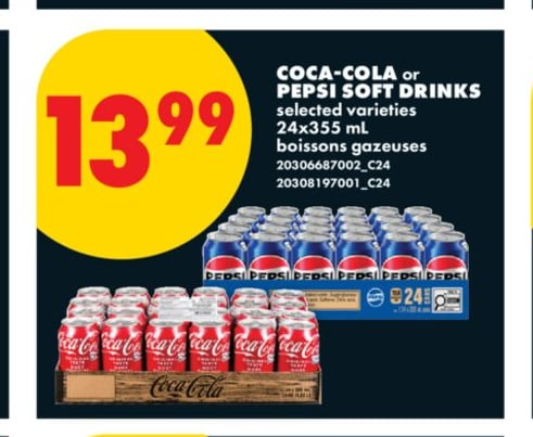 COCA-COLA OR PEPSI SOFT DRINKS, 24X355 ML